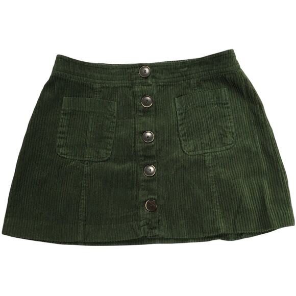 Zara Trafaluc Skirt Corduroy Ribbed Mini Skirt Button Detail Green Women's Small - Picture 1 of 8